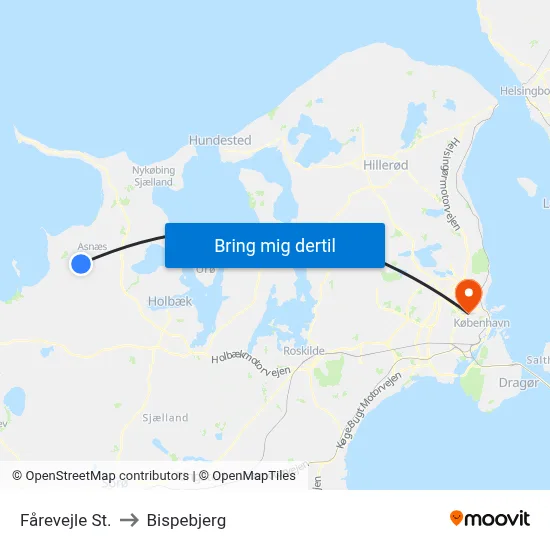 Fårevejle St. to Bispebjerg map