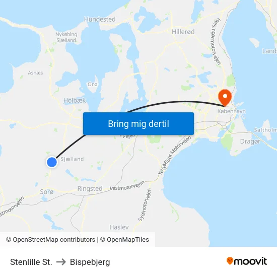 Stenlille St. to Bispebjerg map