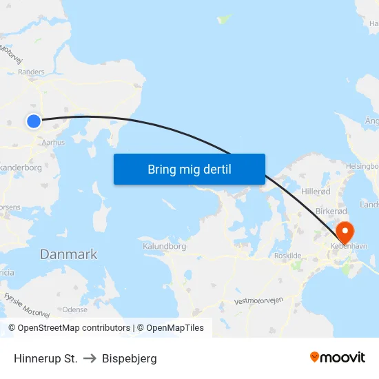 Hinnerup St. to Bispebjerg map