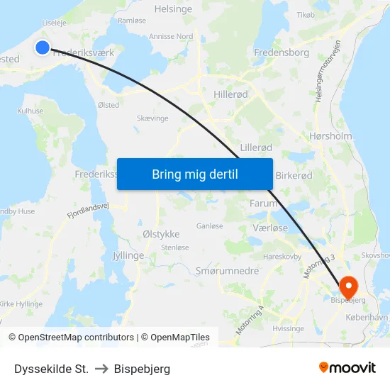 Dyssekilde St. to Bispebjerg map