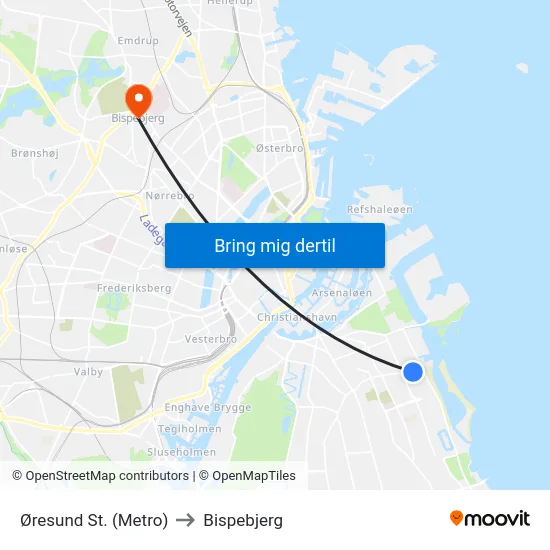 Øresund St. (Metro) to Bispebjerg map