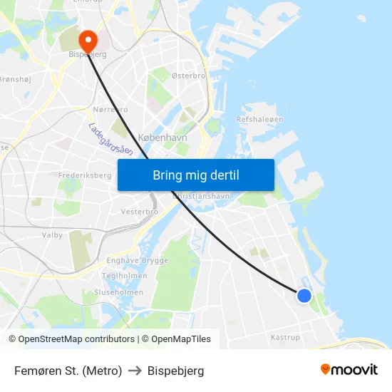 Femøren St. (Metro) to Bispebjerg map