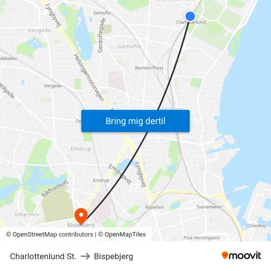 Charlottenlund St. to Bispebjerg map