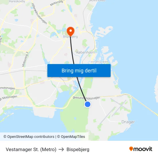 Vestamager St. (Metro) to Bispebjerg map
