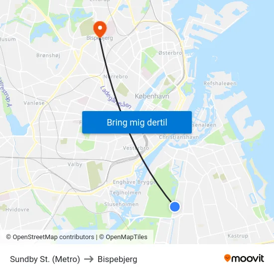 Sundby St. (Metro) to Bispebjerg map