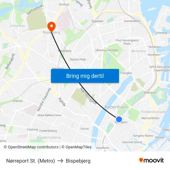 Nørreport St. (Metro) to Bispebjerg map