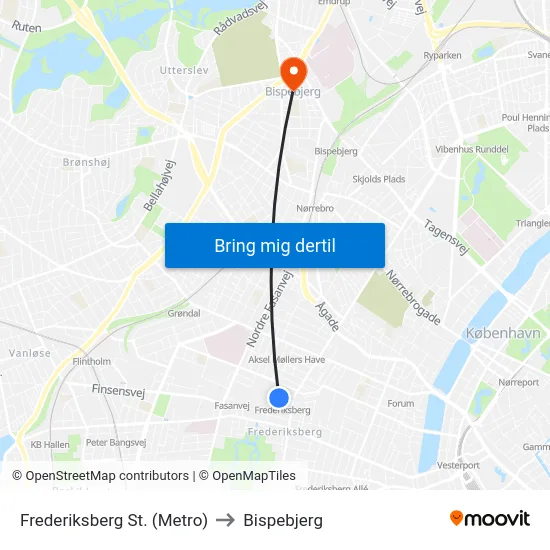 Frederiksberg St. (Metro) to Bispebjerg map