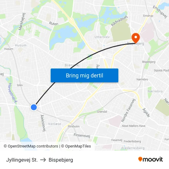 Jyllingevej St. to Bispebjerg map