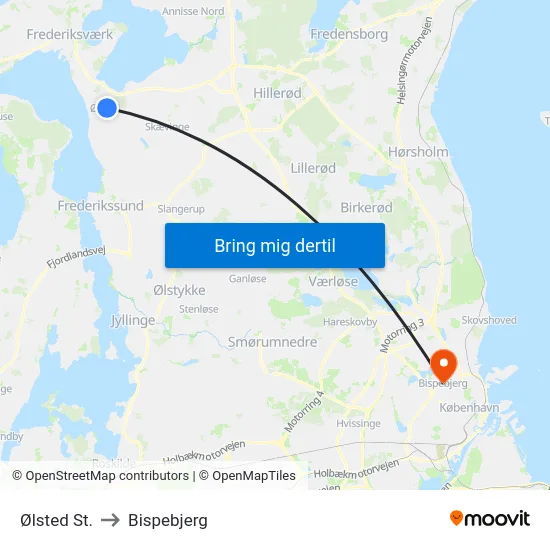 Ølsted St. to Bispebjerg map