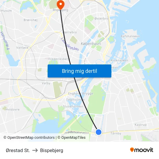 Ørestad St. to Bispebjerg map