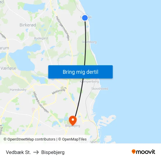 Vedbæk St. to Bispebjerg map