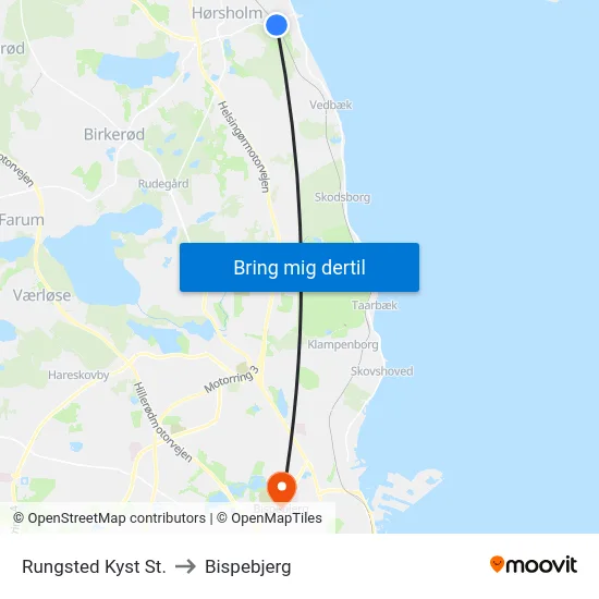 Rungsted Kyst St. to Bispebjerg map