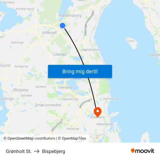 Grønholt St. to Bispebjerg map
