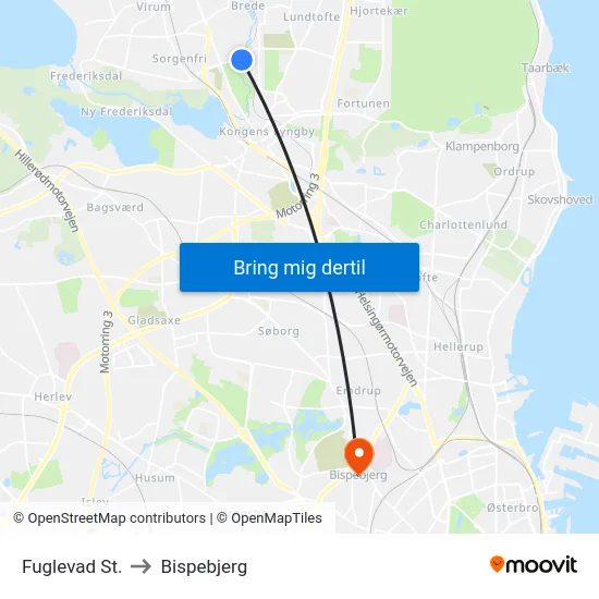 Fuglevad St. to Bispebjerg map