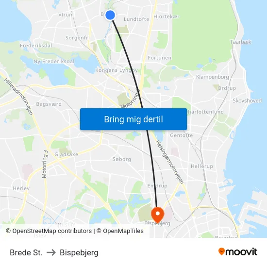 Brede St. to Bispebjerg map