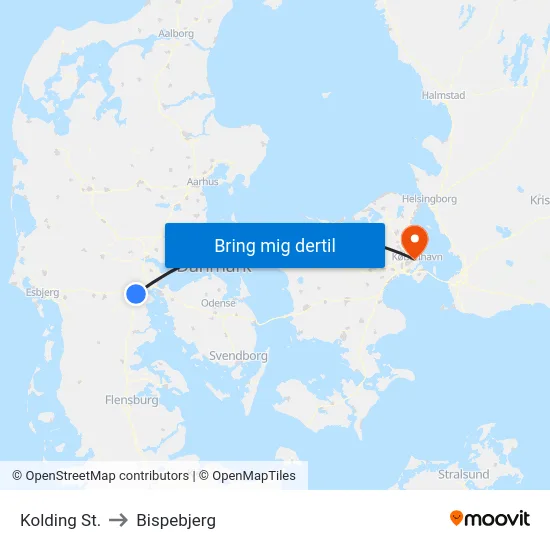 Kolding St. to Bispebjerg map