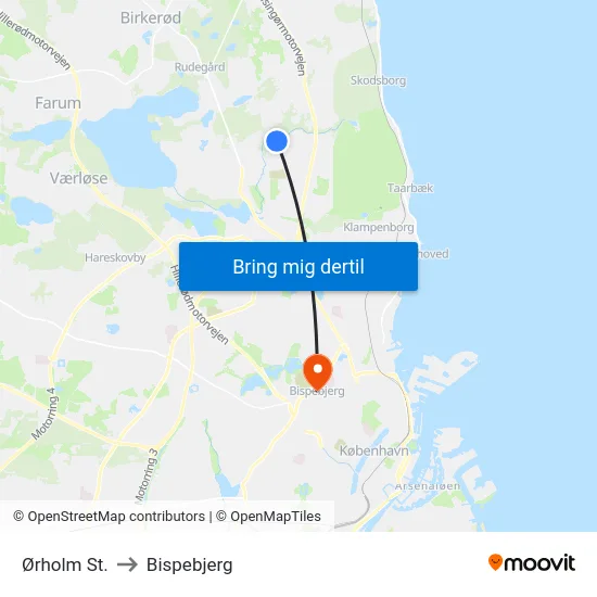 Ørholm St. to Bispebjerg map