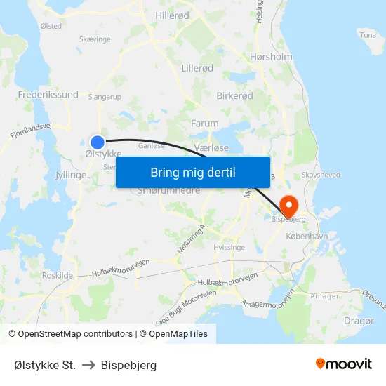 Ølstykke St. to Bispebjerg map
