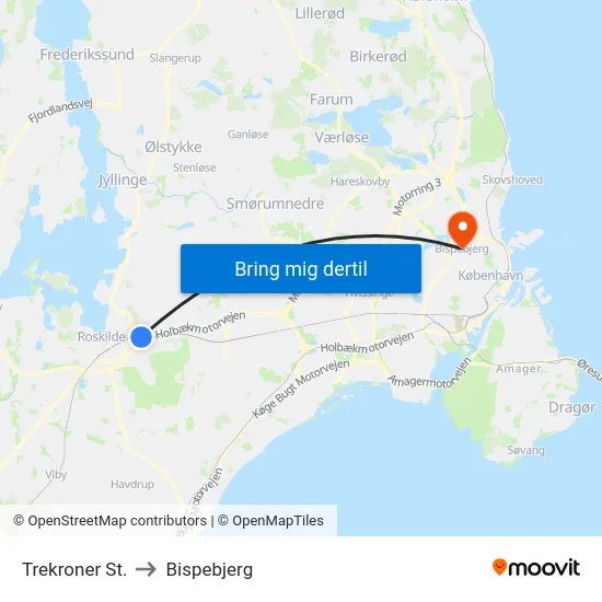 Trekroner St. to Bispebjerg map