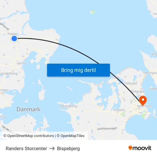 Randers Storcenter to Bispebjerg map