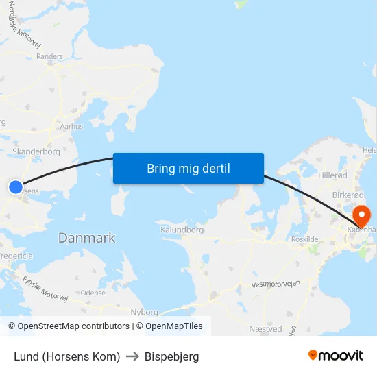 Lund (Horsens Kom) to Bispebjerg map