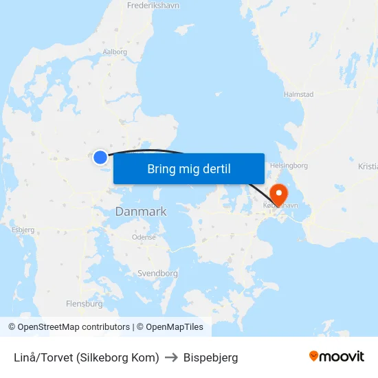 Linå/Torvet (Silkeborg Kom) to Bispebjerg map