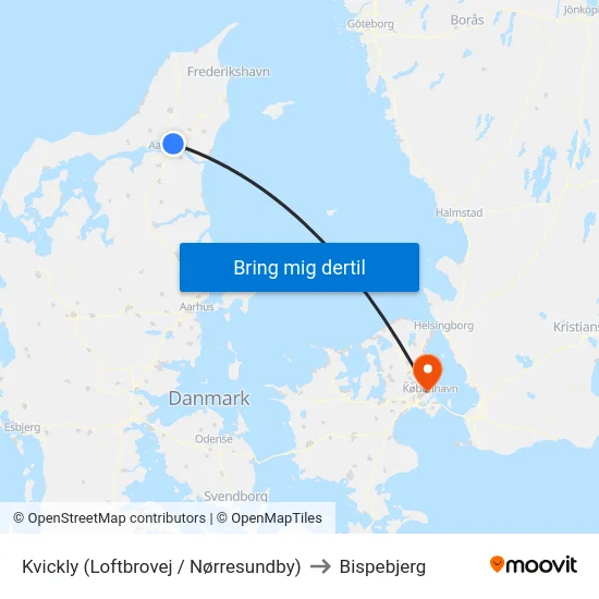 Kvickly (Loftbrovej / Nørresundby) to Bispebjerg map