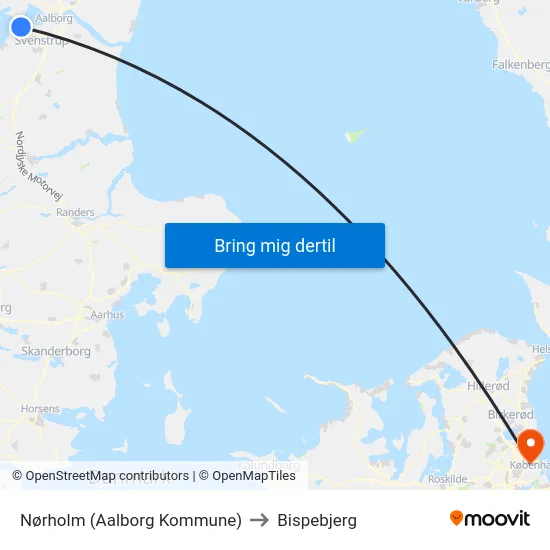Nørholm (Aalborg Kommune) to Bispebjerg map