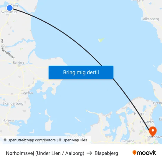Nørholmsvej (Under Lien / Aalborg) to Bispebjerg map