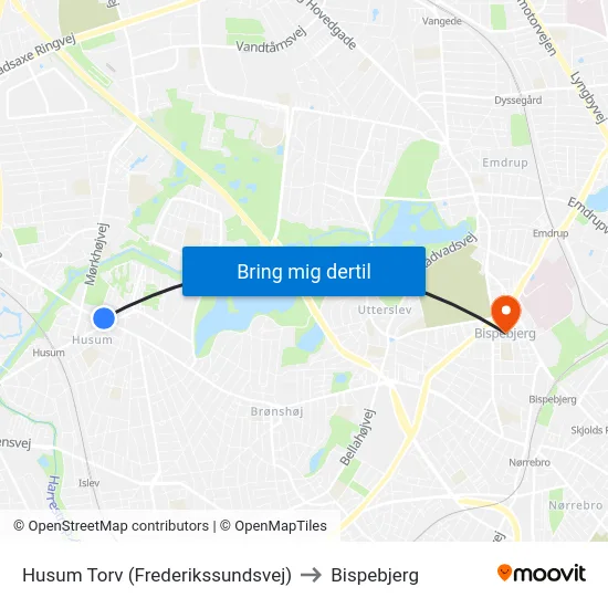 Husum Torv (Frederikssundsvej) to Bispebjerg map