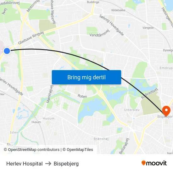 Herlev Hospital to Bispebjerg map