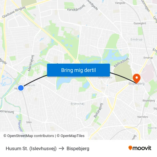Husum St. (Islevhusvej) to Bispebjerg map