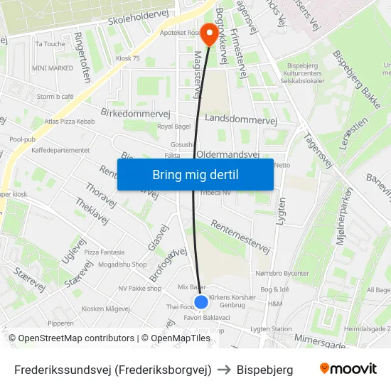 Frederikssundsvej (Frederiksborgvej) to Bispebjerg map