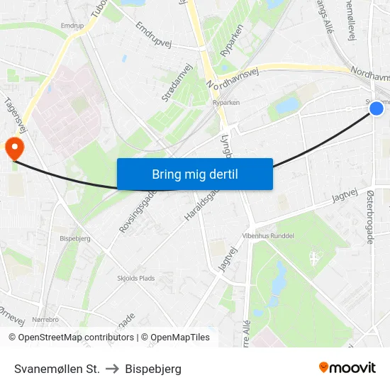 Svanemøllen St. to Bispebjerg map
