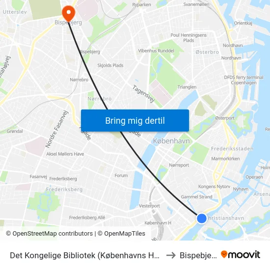 Det Kongelige Bibliotek (Københavns Havn) to Bispebjerg map
