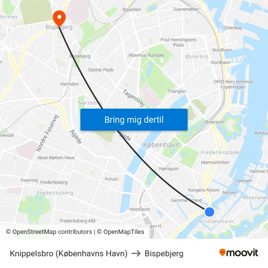 Knippelsbro (Københavns Havn) to Bispebjerg map