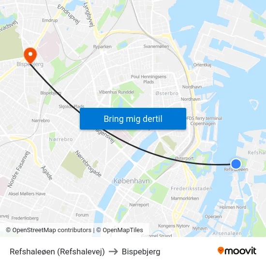 Refshaleøen (Refshalevej) to Bispebjerg map