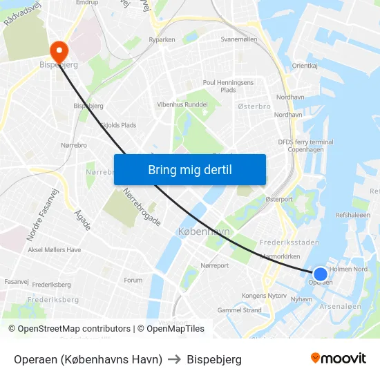 Operaen (Københavns Havn) to Bispebjerg map
