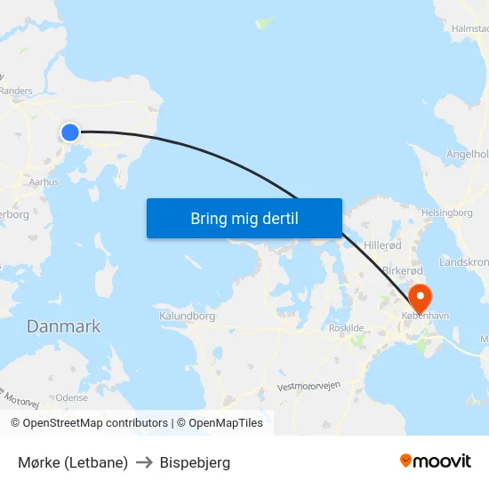 Mørke (Letbane) to Bispebjerg map