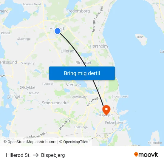 Hillerød St. to Bispebjerg map