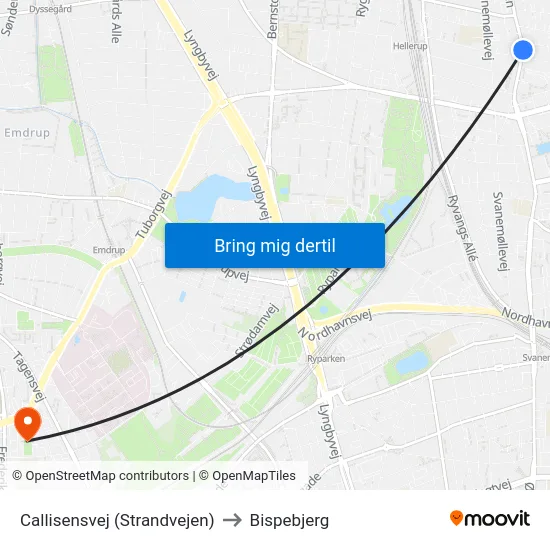 Callisensvej (Strandvejen) to Bispebjerg map