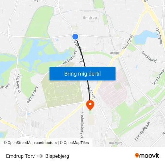 Emdrup Torv to Bispebjerg map