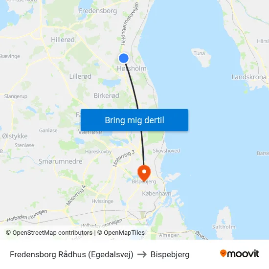 Fredensborg Rådhus (Egedalsvej) to Bispebjerg map