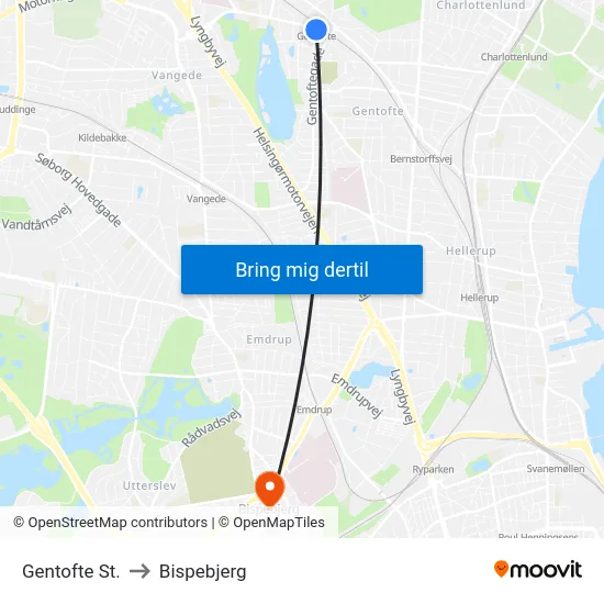 Gentofte St. to Bispebjerg map