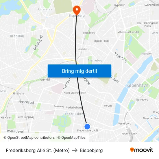 Frederiksberg Allé St. (Metro) to Bispebjerg map