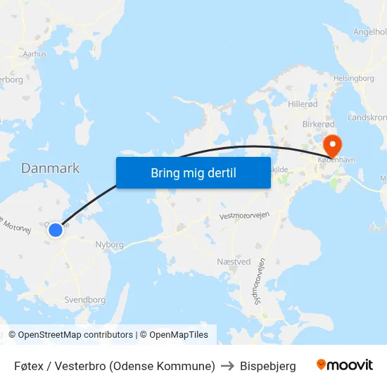 Føtex / Vesterbro (Odense Kommune) to Bispebjerg map