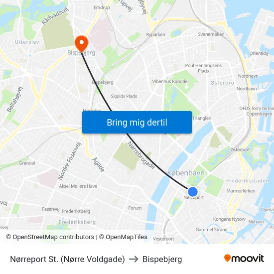 Nørreport St. (Nørre Voldgade) to Bispebjerg map