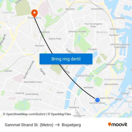 Gammel Strand St. (Metro) to Bispebjerg map