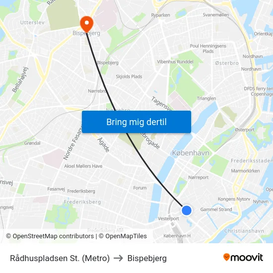 Rådhuspladsen St. (Metro) to Bispebjerg map