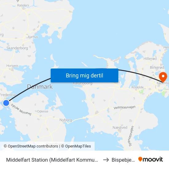Middelfart Station (Middelfart Kommune) to Bispebjerg map